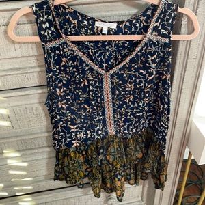 Flowy Mixed Media Tank with Embroidered Neckline